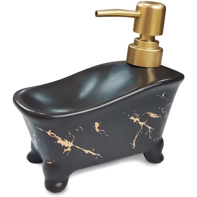 LUXURY BATHTUB-SHAPED CERAMIC DISH SOAP DISPENSER, SOAP DISH TRAY HAND SOAP DISPENSER,- PRACTICAL & DECORATIVE TABLETOP DISPENSER, 415 ML (BLACK,WHITE,GREEN)