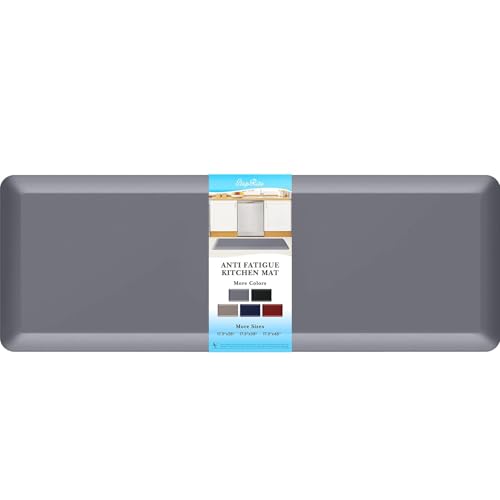 StepRite 4/5 Inch Thick Kitchen Mat Anti Fatigue Mat Kitchen Rugs Kitchen Decor Non-Slip, Stain & Water Resistant, Kitchen Mats Desk Mat for Kitchen, Office, Workshop, Grey, 17'' x 47'' - Image 1