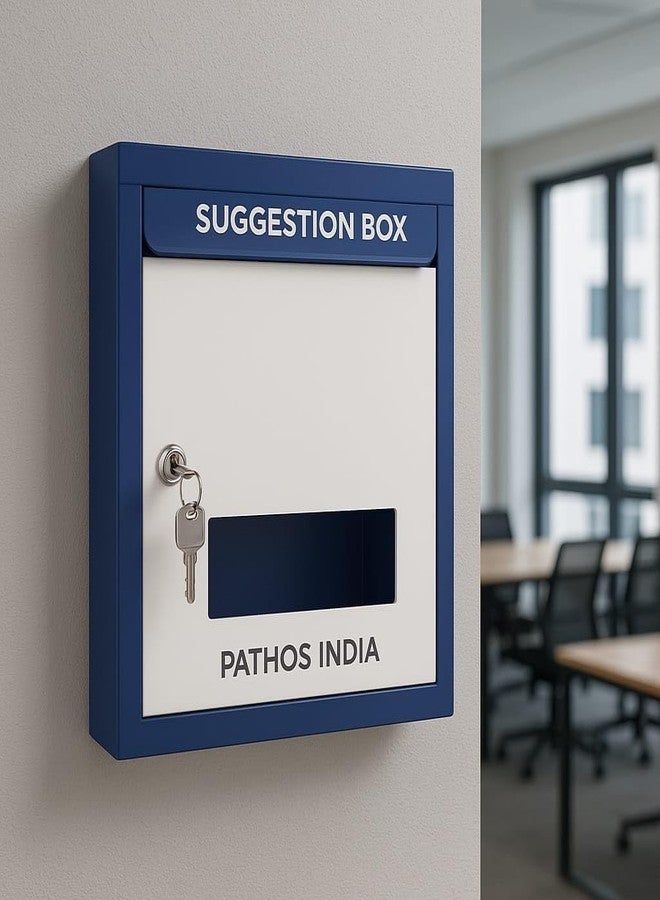 Pathos India Heavy Metal Suggestion Box/Mail Box/Compaint Box/Donation Box/Wall Mountable with Two Key Lock Or Table Surface Box (Blue & White) - Image 3