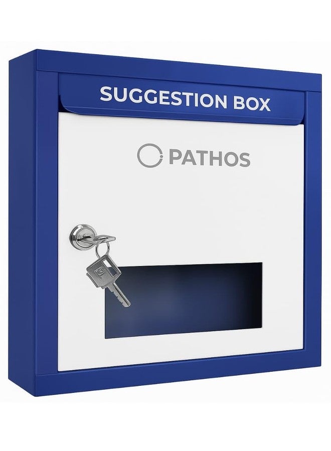 Pathos India Heavy Metal Suggestion Box/Mail Box/Compaint Box/Donation Box/Wall Mountable with Two Key Lock Or Table Surface Box (Blue & White) - Image 1
