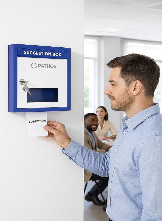 Pathos India Heavy Metal Suggestion Box/Mail Box/Compaint Box/Donation Box/Wall Mountable with Two Key Lock Or Table Surface Box (Blue & White) - Image 4