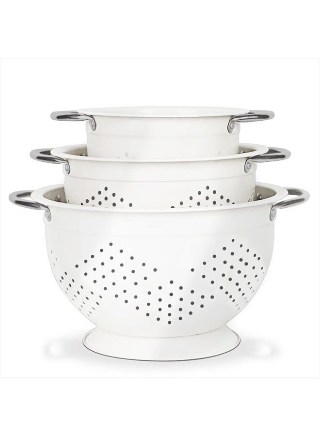Hillbond مجموعة مصفاة من 3، 1.5، 3، 5 QT مصفاة معدنية مطلية بالبودرة مع مقابض من الفولاذ المقاوم للصدأ وقاعدة مستقرة، مصفاة طعام ومصافي للمطبخ، بيضاء - Image 1