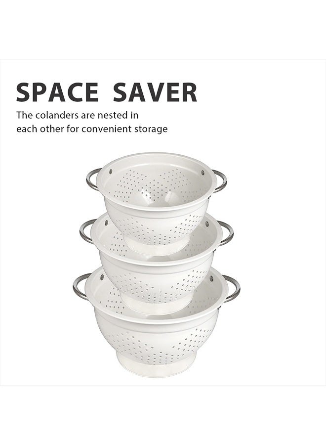 Hillbond مجموعة مصفاة من 3، 1.5، 3، 5 QT مصفاة معدنية مطلية بالبودرة مع مقابض من الفولاذ المقاوم للصدأ وقاعدة مستقرة، مصفاة طعام ومصافي للمطبخ، بيضاء - Image 4