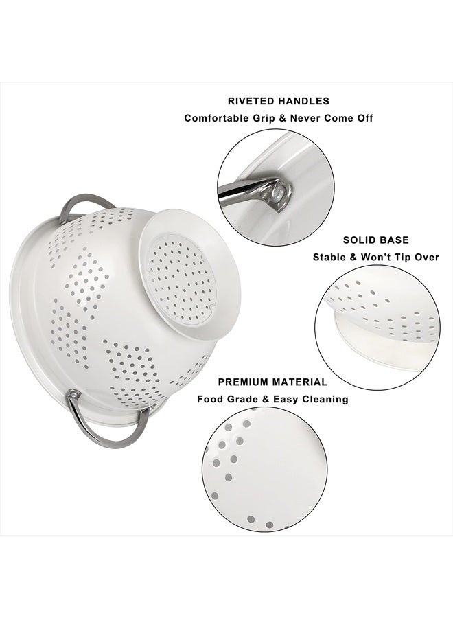 Hillbond مجموعة مصفاة من 3، 1.5، 3، 5 QT مصفاة معدنية مطلية بالبودرة مع مقابض من الفولاذ المقاوم للصدأ وقاعدة مستقرة، مصفاة طعام ومصافي للمطبخ، بيضاء - Image 3