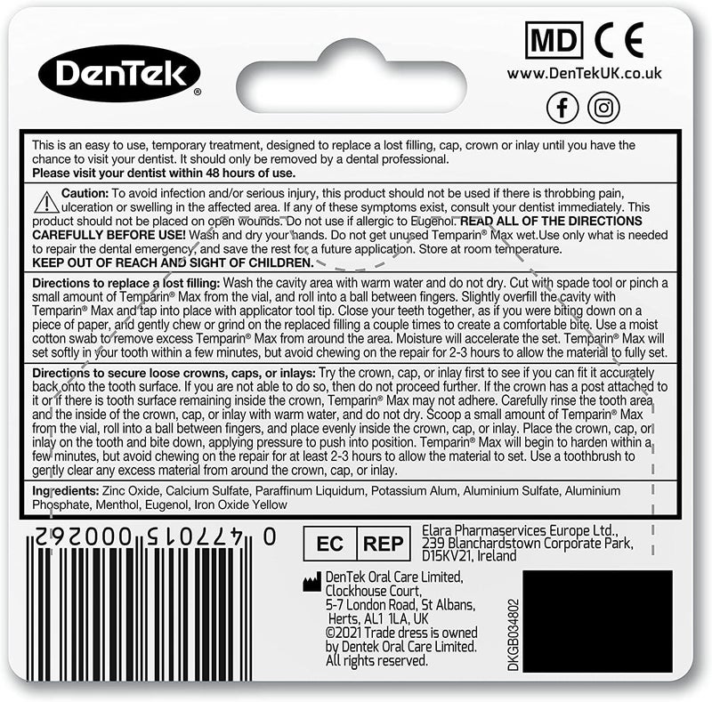 DenTek Temparin Max Home Temporary Dental Repair Kit for Reparing Lost Fillings or Securing Loose Caps Crowns or Inlays 12 Repairs - Image 2
