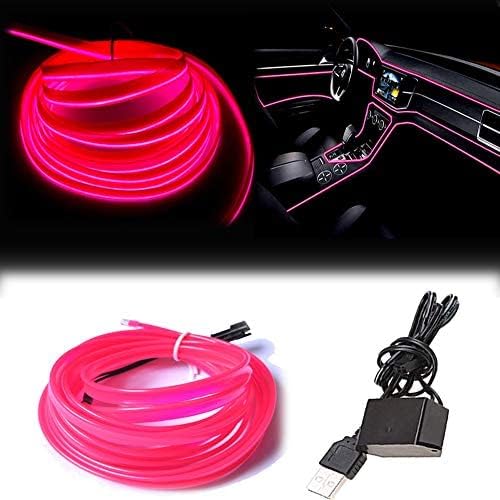 Maxlaxer El Wire شريط أضواء LED داخلي للسيارة باللون الوردي 3M سلك نيون USB 5V مع حماية الصمامات للديكور الداخلي للسيارات مع حافة خياطة 6 مم - Image 2