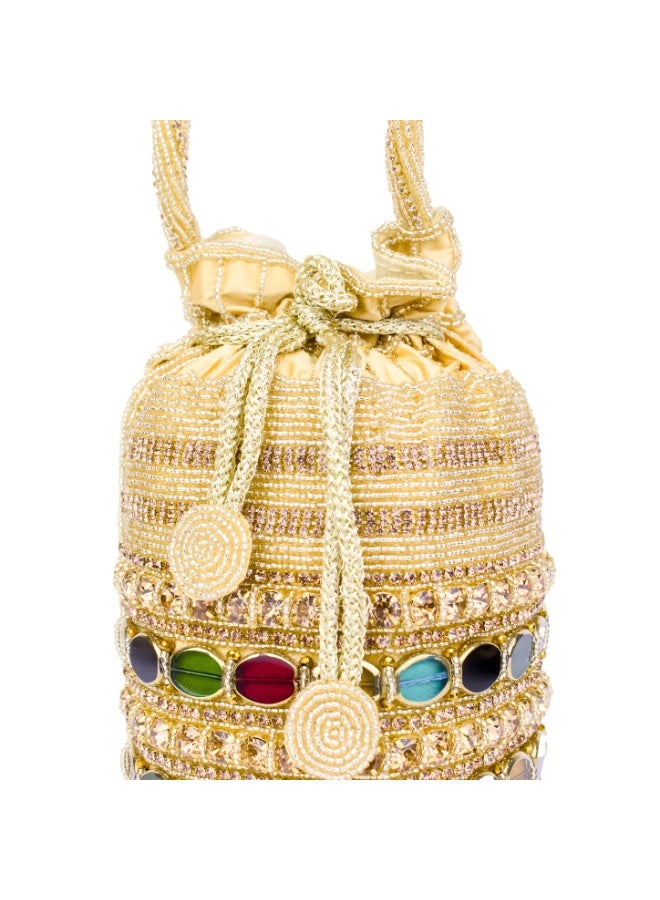 Dollar's Women Jute Potli Bag, Ethnic Embroidered Clutch Purse, Wedding Clutch Bag, Bridal Potli Pouch, Ladies Evening Bag, Festive Party Bag, Traditional Carry Bag (Gold) - Image 2