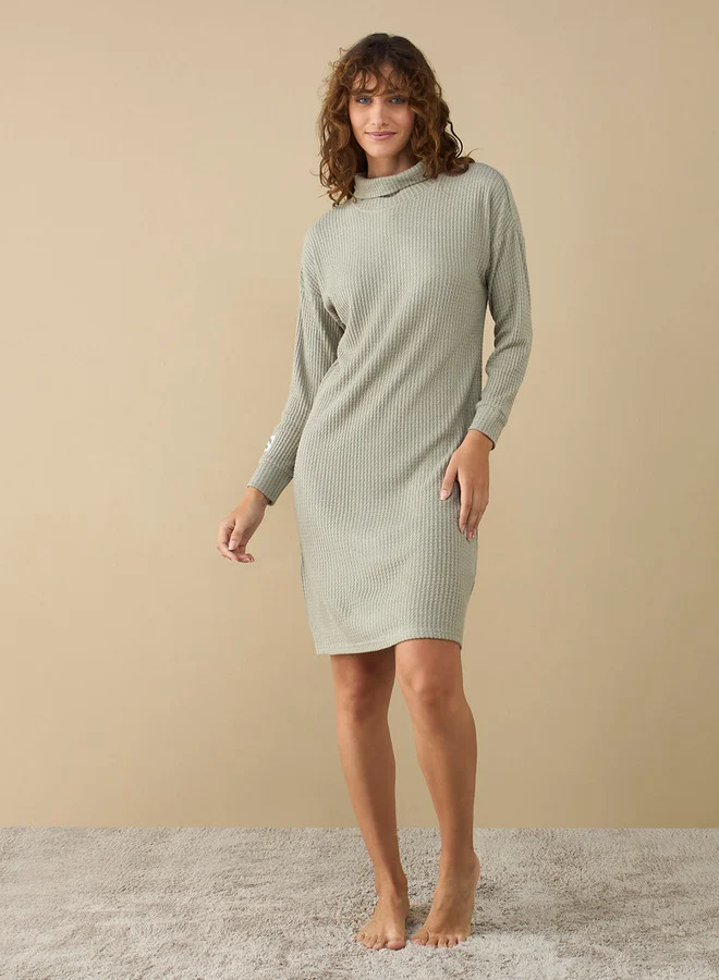 Splash FAV Textured Sleepshirt with Cowl Neck and Long Sleeves