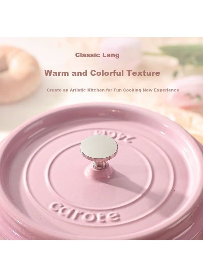 CAROTE Carrot Enamel Cast Iron Pot, Stew Pot, Home Gift, Braising Pot, Soup Pot, Non-stick Pot, 22cm Cherry Blossom Pink - Image 2