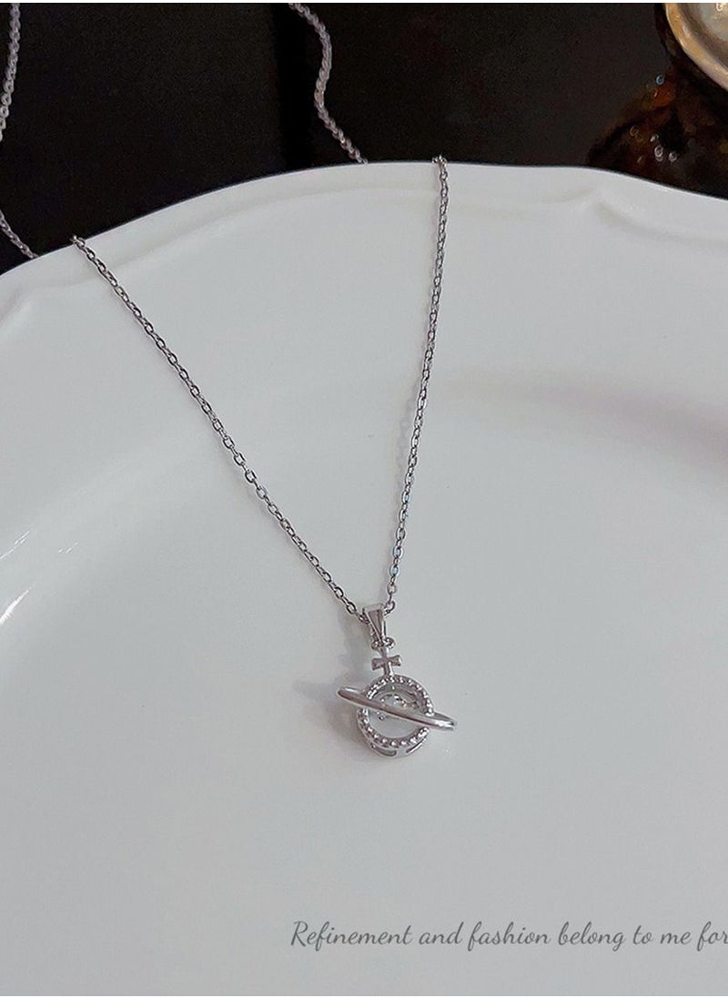 MileMelo 2 Necklaces Titanium Steel Hexagons and Planets Zircon Pendant Necklace Crystals Jewelry Valentine's Day Gift, Anniversary Clear/Silver/Gold  - Image 4