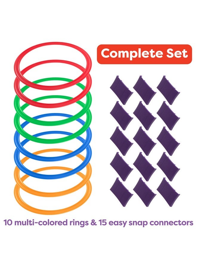 Hey! Play! Hopscotch Ring Game-10 Multi-Colored Plastic Rings and 15 Connectors for Indoor or Outdoor Use-Fun Creative Play Set for Girls and Boys - Image 2