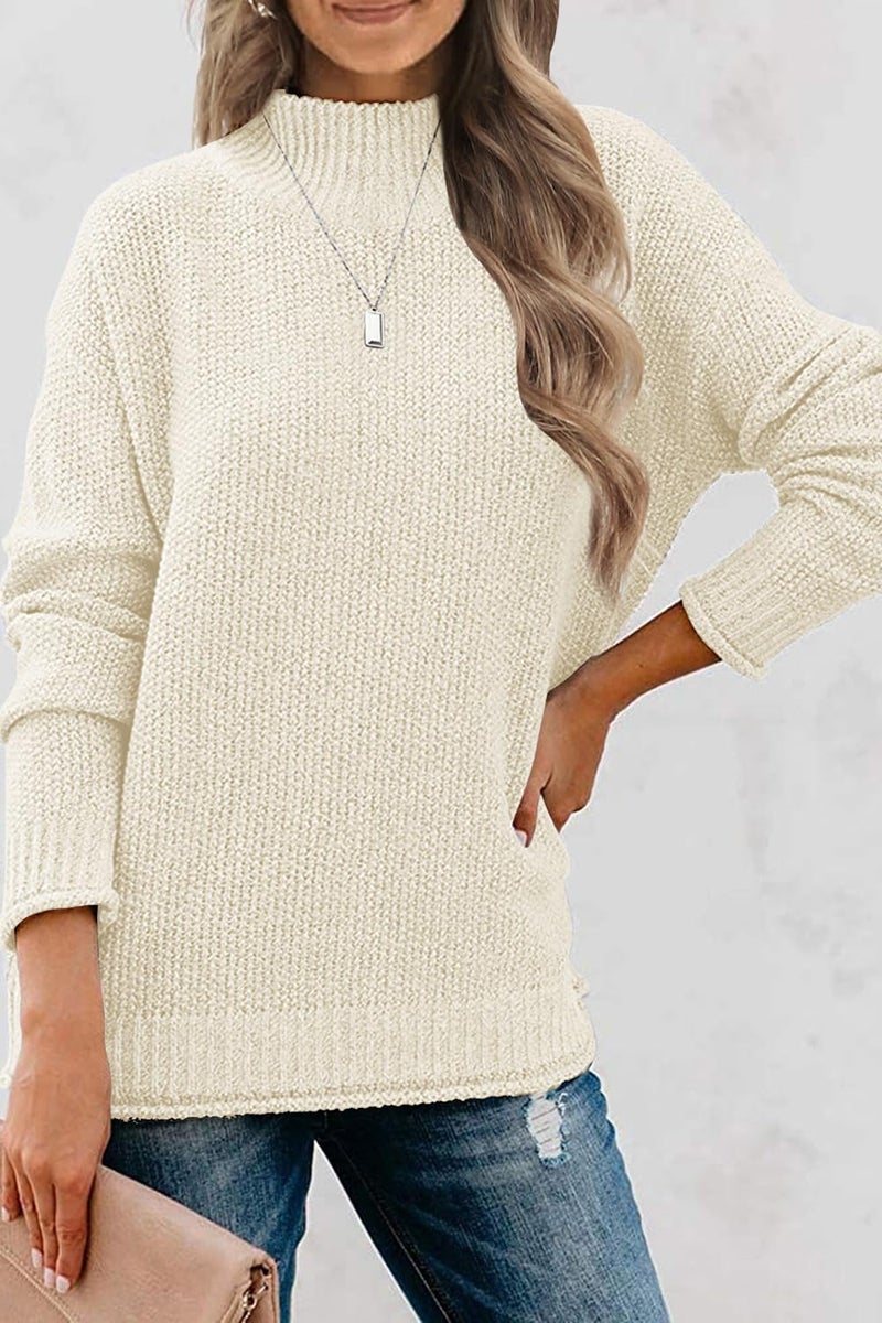 MEROKEETY Women's Long Sleeve Turtleneck Cozy Knit Sweater Casual Loose Pullover Jumper Tops, Apricot, X-Large - Image 2