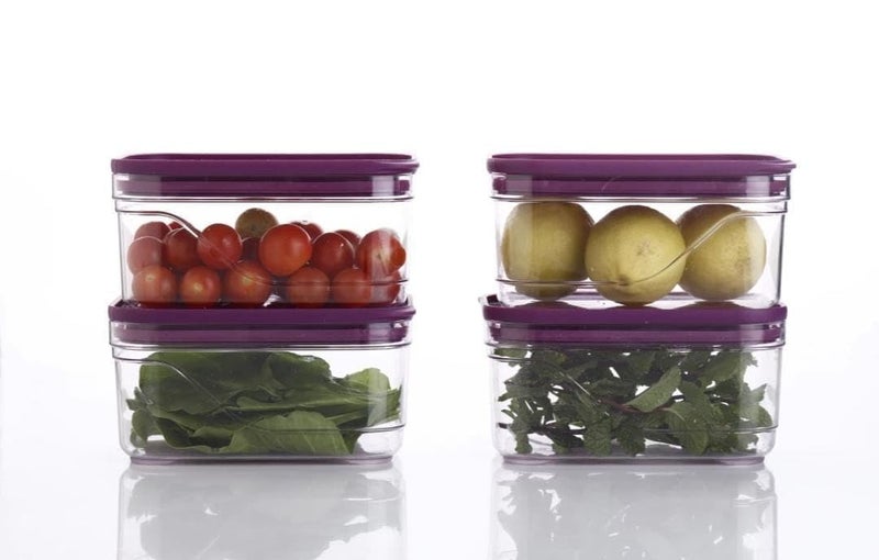Arto Clear Food Storage Containers with Purple Lids, Rectangular Shape, (POF-5) - Image 1