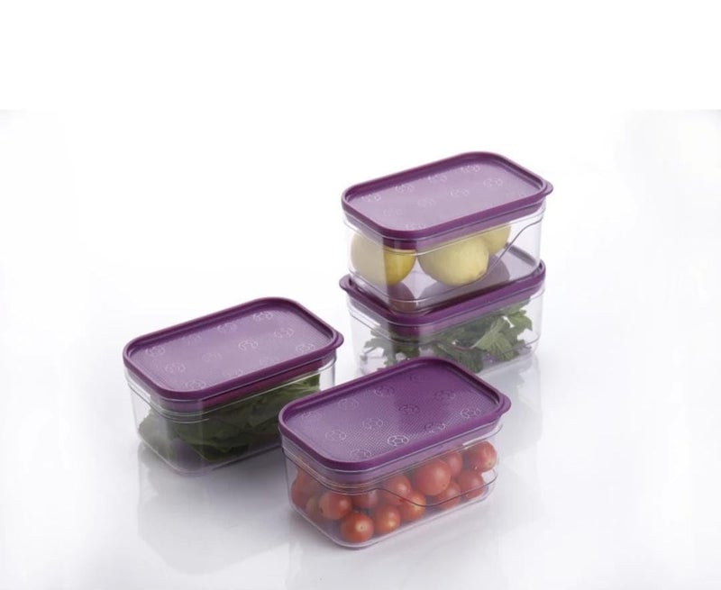 Arto Clear Food Storage Containers with Purple Lids, Rectangular Shape, (POF-5) - Image 2