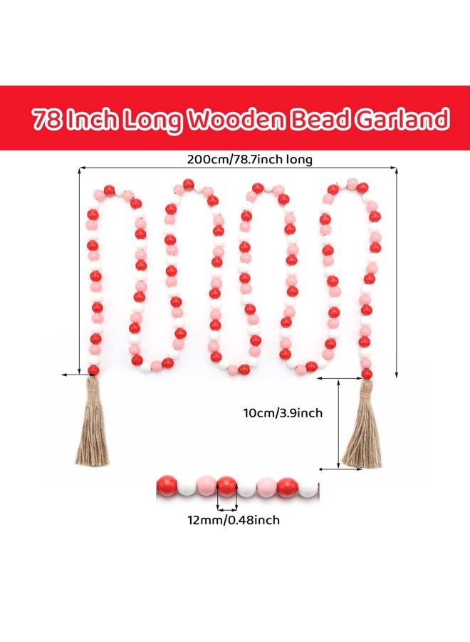 HSONAIGEE 78 Inch Wooden Bead Garland with Tassel, Valentine's Day Wood Bead Garland for Tiered Tray Decorative Beads Home Decor - Image 3