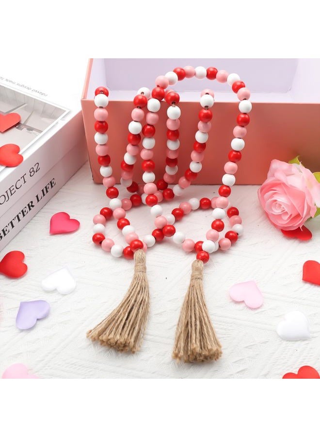 HSONAIGEE 78 Inch Wooden Bead Garland with Tassel, Valentine's Day Wood Bead Garland for Tiered Tray Decorative Beads Home Decor - Image 4