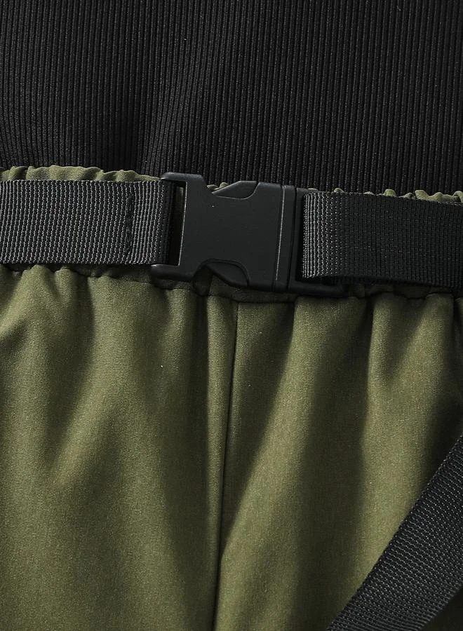 Take Two Take Two Girls Olive Cold Shoulder Top and Belted Joggers Set