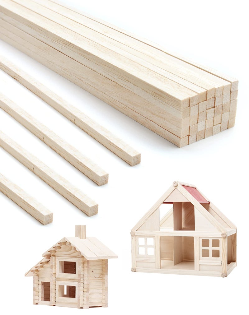Benvo 50 Pieces Balsa Wood Sticks Square Wooden Dowels Unfinished Hardwood Strips Natural Long Woodcraft Sticks Batons for DIY Crafts Model Making 14 x 14 x 118 Inch