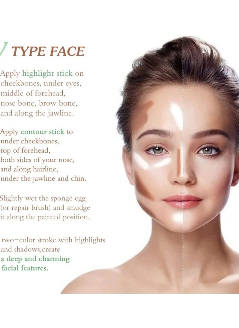 Generic - 5Pcs Cream Contour and Highlighter Makeup Sticks, Easy Contouring Kit for Beginners, Face Primer and Concealer Stick for Flawless Skin - Image 1