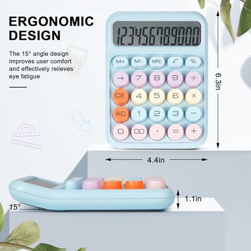 DANRONG Mechanical Switch Calculator with Big Buttons, Calculators Desktop, 12 Digits, Large LCD Display, Desk Calculator, Cute Pink Calculators for Teachers Students Basic Office (Blue) - Image 2