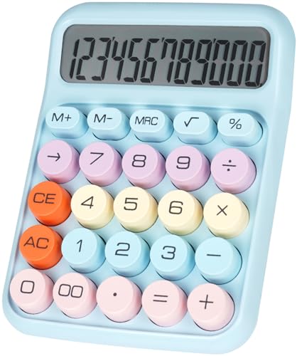 DANRONG Mechanical Switch Calculator with Big Buttons, Calculators Desktop, 12 Digits, Large LCD Display, Desk Calculator, Cute Pink Calculators for Teachers Students Basic Office (Blue) - Image 1