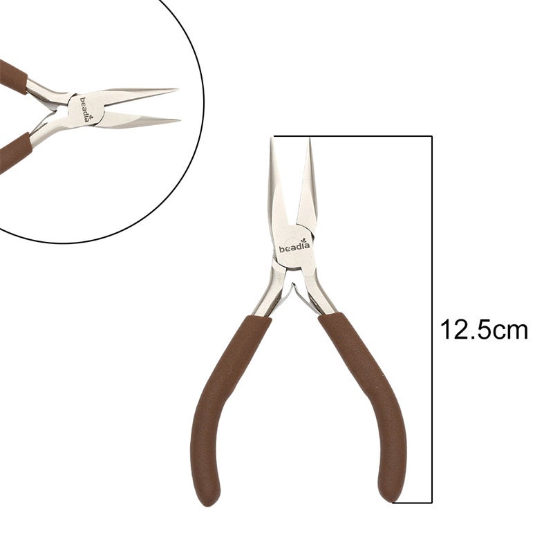 Handmade DIY Tool Pliers Multifunctional Punching Pliers Jewelry Toothless Pointed Nose Pliers Oblique Wire Cutting Pliers Hardware Tools #52 carbon steel brown handle pointed nose pliers (no teeth) 