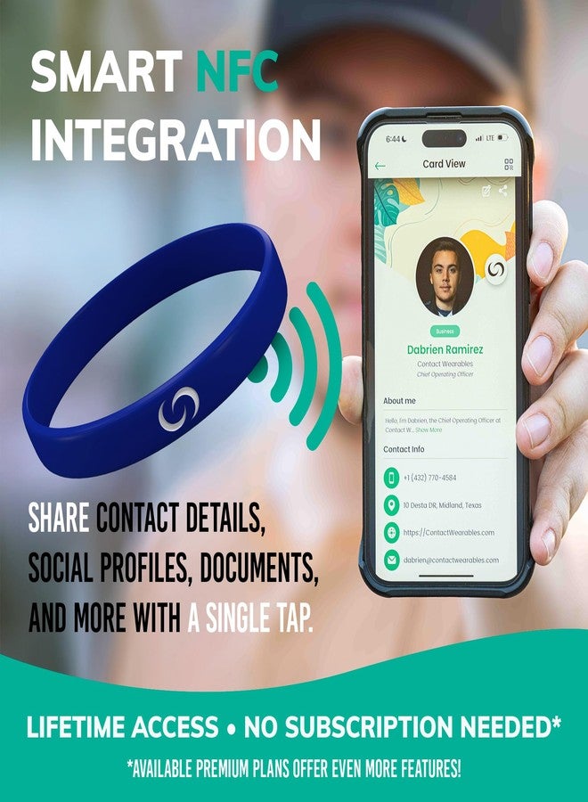 كونتاكت سوار معصم ذكي من السيليكون من شركة Contact CO.، سوار أنيق ومتين مع مشاركة فورية بدون تطبيق، سوار سلس لعشاق التكنولوجيا وغيرهم، أزرق - Image 5