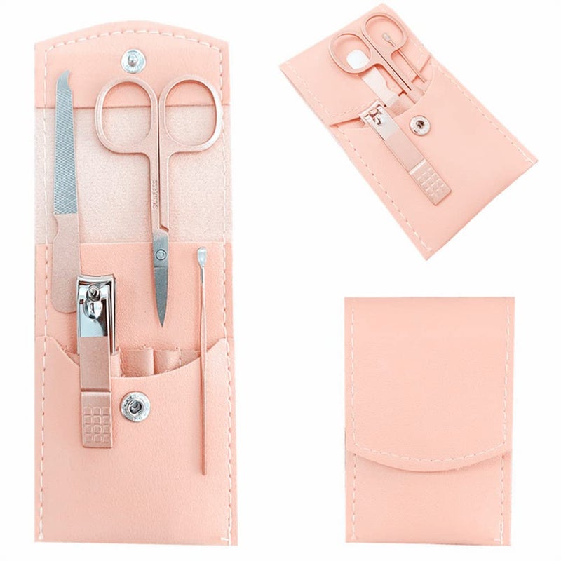 Shicen Manicure Set  Professional Women Nail Clippers Kit 4Pcs  Stainless Steel Nail Cutter Care Tools Professional Grooming Kits  Pu Leather Travel Case (Rose Gold) - Image 1