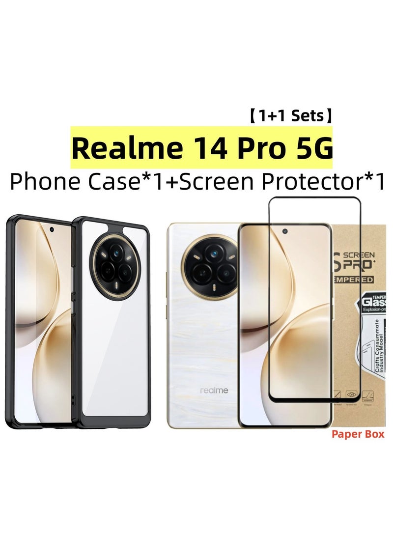 [1+1 Sets] For Realme 14 Pro 5G Case & Screen Protector Transparent Frame Protective Cover with Tempered Glass Screen Protector  - Image 1