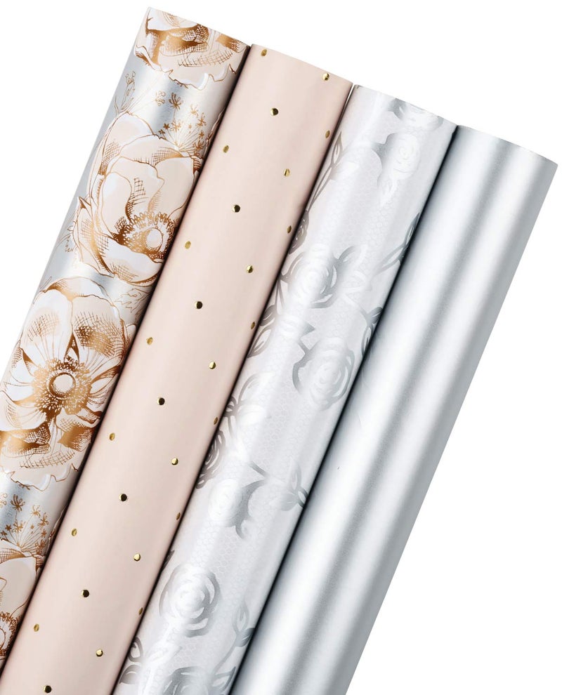WRAPAHOLIC Wrapping Paper Roll - Elegant Floral and Lace Printed for Wedding, Birthday, Holiday, Party, Baby Shower - 4 Rolls - 30 Inch X 120 Inch Per Roll - Image 1