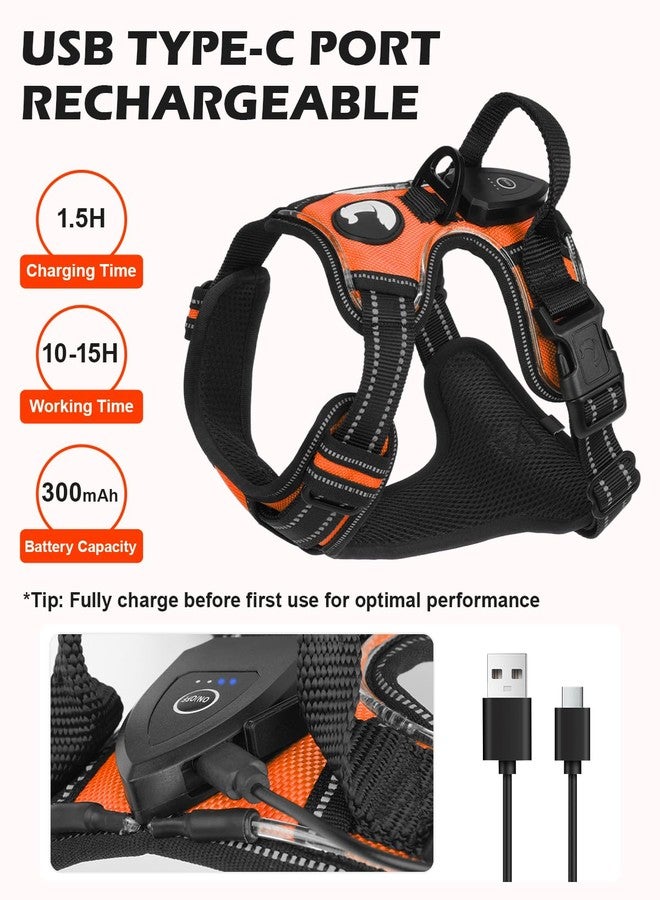 Joytale Light Up Dog Harness, No Pull Dog Harness USB Rechargeable for Night Walking with 3 Lightning Modes and Soft Handle, Adjustable Reflective Lighted Safety Vest, Orange, Large - Image 3