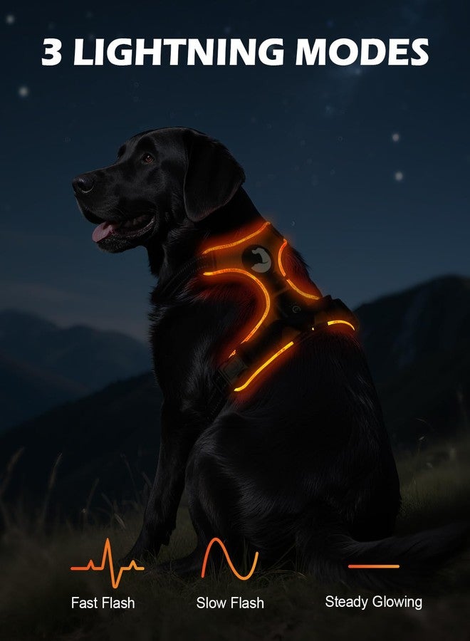 Joytale Light Up Dog Harness, No Pull Dog Harness USB Rechargeable for Night Walking with 3 Lightning Modes and Soft Handle, Adjustable Reflective Lighted Safety Vest, Orange, Large - Image 2
