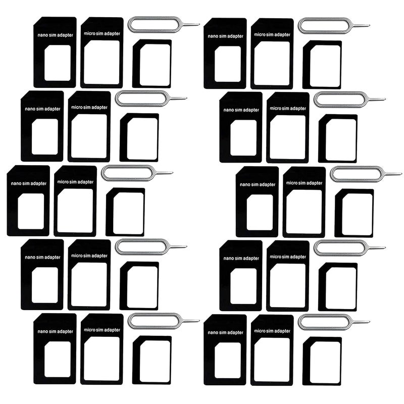 Storite 10-Pack SIM Card Adapter Kit Nano to Micro - Nano to Regular - Micro to Regular with Eject Pin Needle (Black) - Image 1
