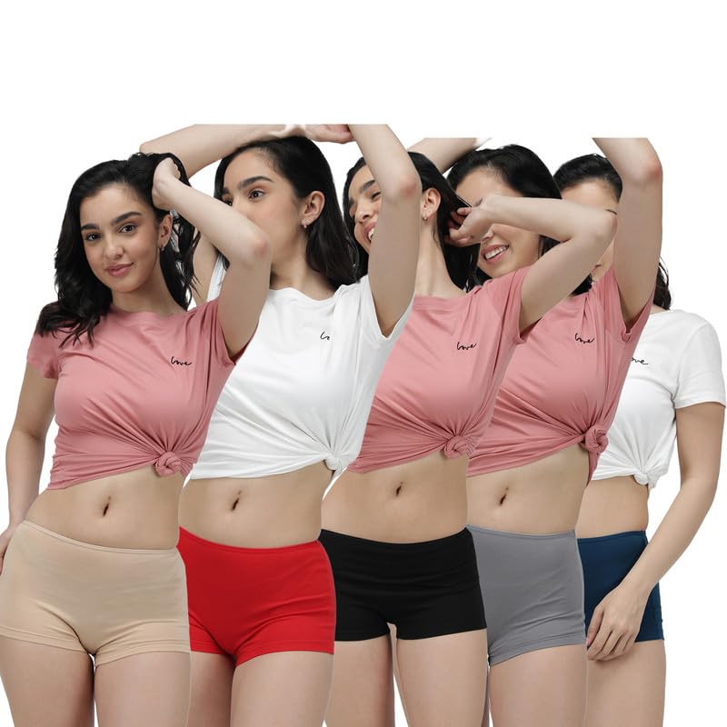 Amul Comfy Women Boy Shorts| Multi | Pack of 5|Combo. - Image 1