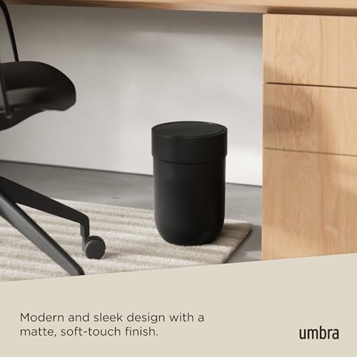 UMBRA سلة قمامة أمبرا تاتش، سلة مهملات صغيرة مع غطاء، سلة بغطاء متأرجح، قمامة للحمام، أسود - Image 4