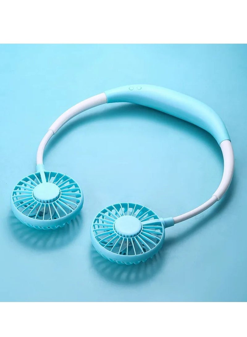 Digi Core مروحة محمولة للرقبة، مروحة خالية من الشفرة بدون استخدام اليدين، مروحة شخصية يمكن ارتداؤها تعمل بالبطارية، مروحة قابلة لإعادة الشحن قابلة للتعديل 3 سرعات مروحة تبريد أزرق/أبيض