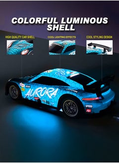 gearbox Luminous Remote Control Car, Light Up RC Car Toys, 2.4GHz 1:22 Scale 15KM/H Off-Road with Cool LED Lights Racing Rechargeable Toy Car for Christmas Birthday Kids Boys for 6-7 8-12 Year Old- Blue  - Image 5