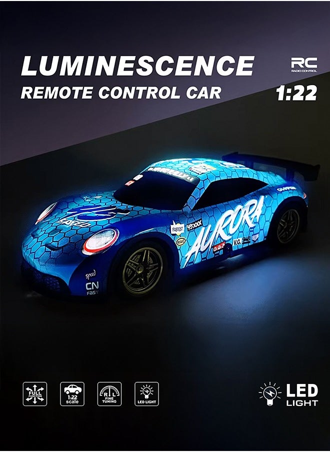 gearbox - Luminous Remote Control Car, Light Up RC Car Toys, 2.4GHz 1:22 Scale 15KM/H Off-Road with Cool LED Lights Racing Rechargeable Toy Car for Christmas Birthday Kids Boys for 6-7 8-12 Year Old- Blue - Image 1