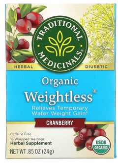 Organic Weightless Cranberry Caffeine Free 16 Wrapped Tea Bags .85 oz 24 g