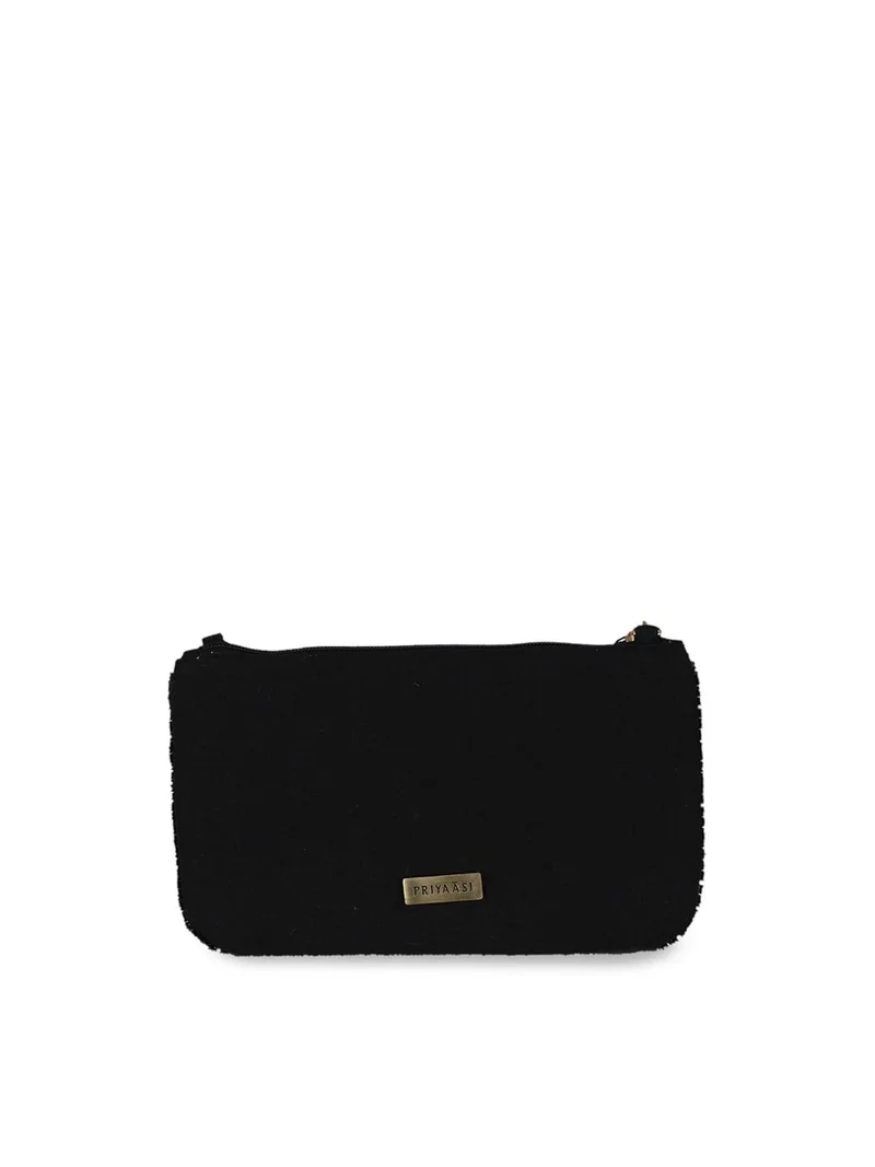 Priyaasi Beaded Black and pink clutch Bag with Tasselled