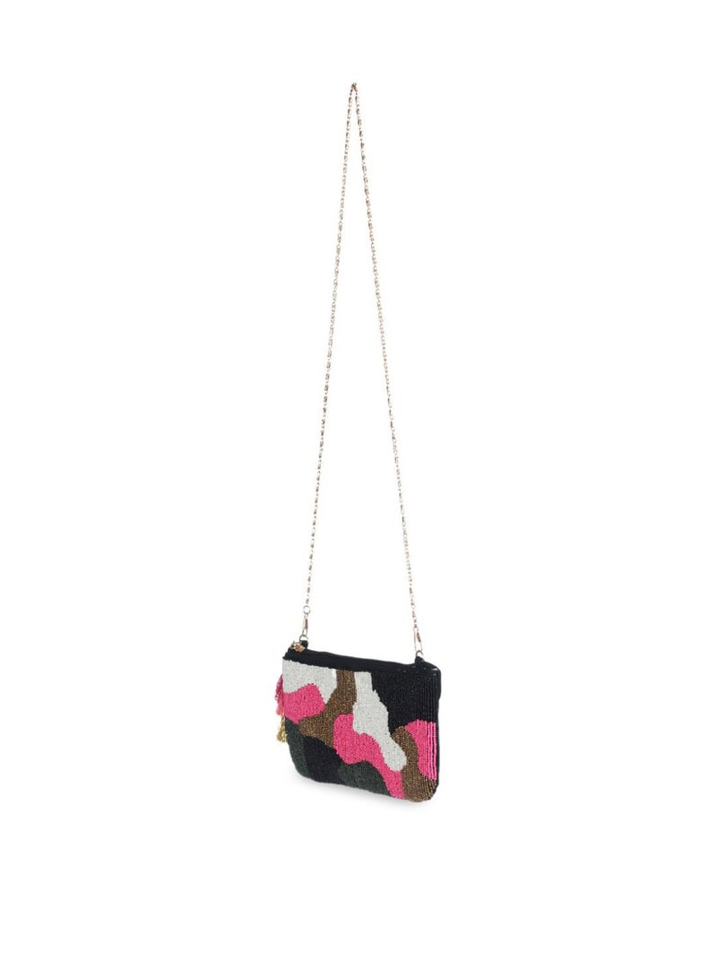 Priyaasi Beaded Black and pink clutch Bag with Tasselled  - Image 3
