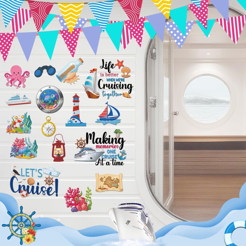 Dazoratix Cruise Door Decorations Magnetic - 16 Pcs Large Nautical Ship Cabin Magnets Stickers Funny Carnival Sea Navigation Anchor Stateroom Decals Cruising Party Decor Refrigerator Car Accessories - Image 4