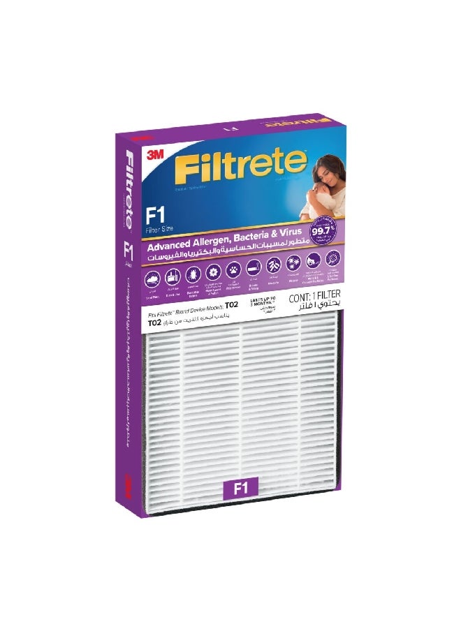 3M Filtrete F1 Advance Bacteria Virus Replacement Filter White and Purple 33.2 x 19.2 x 7 cm FAPF-SA-F1-BV  - Image 2