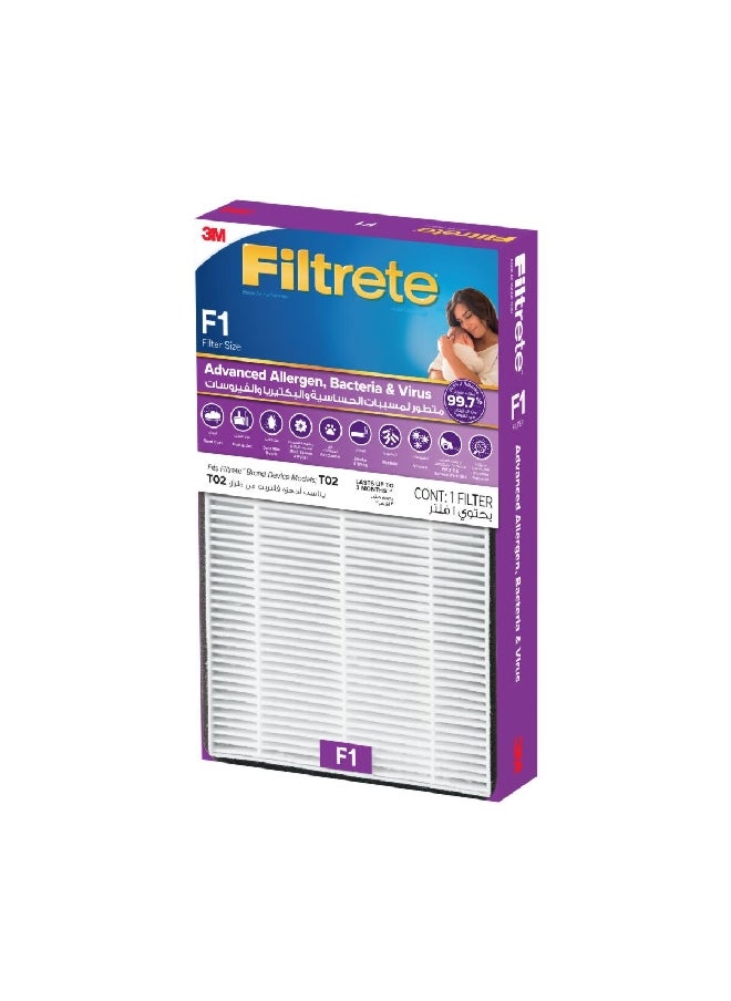 3M Filtrete F1 Advance Bacteria Virus Replacement Filter White and Purple 33.2 x 19.2 x 7 cm FAPF-SA-F1-BV  - Image 3