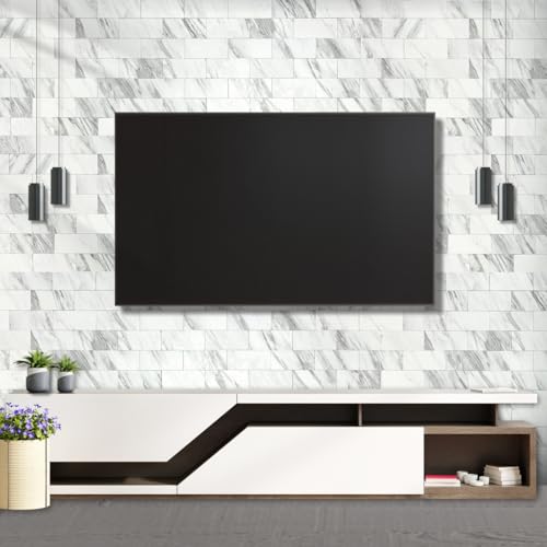 AULIGET 3" x 6" Subway Tile Peel and Stick Backsplash, Thick PVC Stick on Wall Tiles (4, White Marble Look) - Image 4