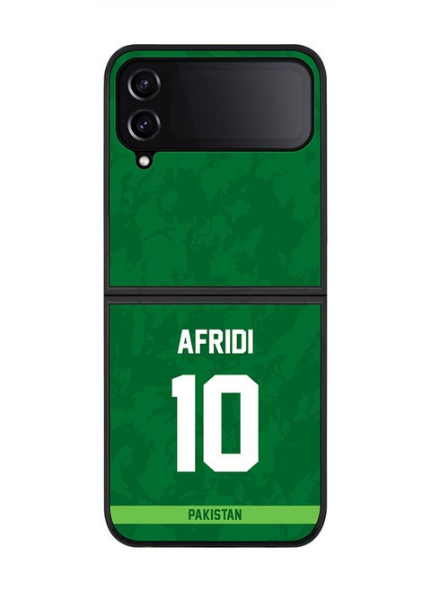 Rugged Black Edge Case for Samsung Galaxy Z Flip4, Slim fit Soft Case Flexible Rubber Edges Thin Cover - Player Name - AFRIDI, Jersey Number- 10