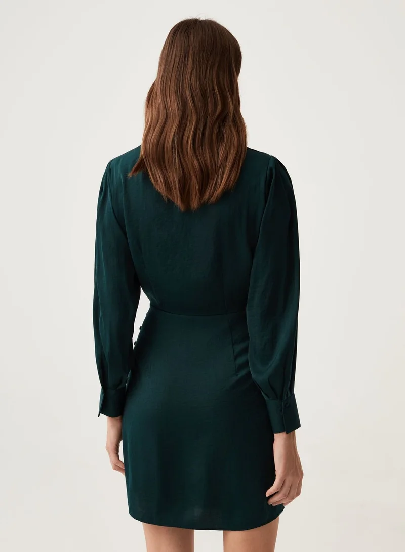 Ovs OVS Womens Satin Dress With V Neck