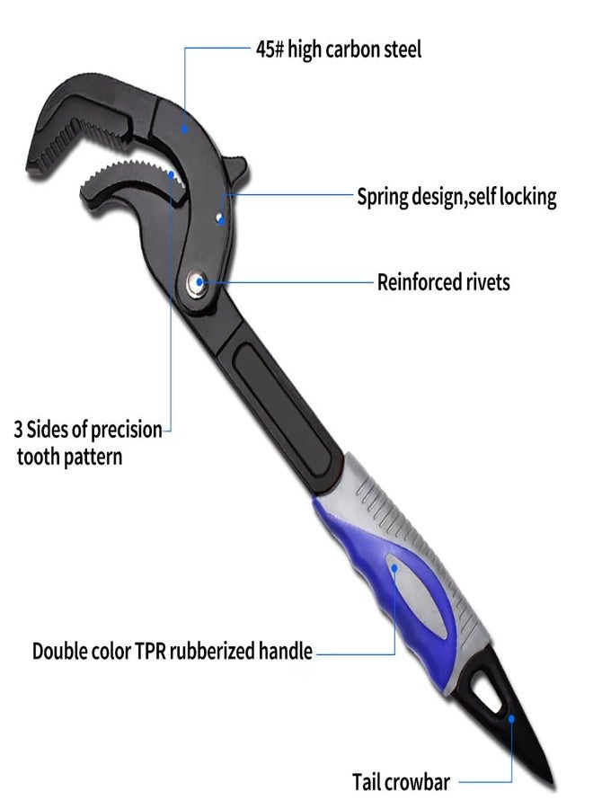 vomex 2Pcs Self Adjusting Pipe Wrenches Sets - 10.5 & 14" Self Locking Pliers,Multi-Function,3 Sides Teeth,Non-Slip Handle,Suit for Pipe Vise Micro 5 Wrench - Image 4