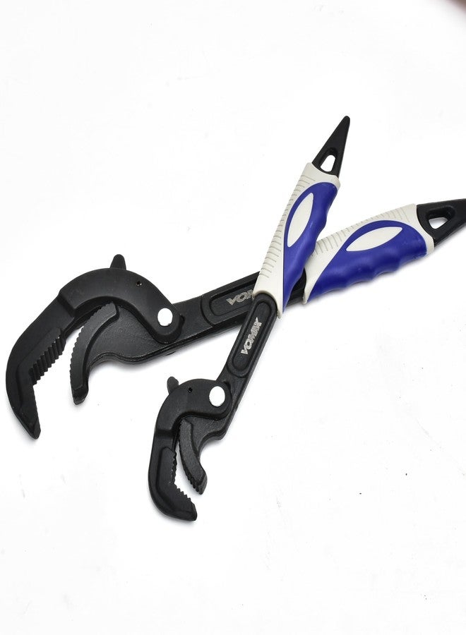 vomex 2Pcs Self Adjusting Pipe Wrenches Sets - 10.5 & 14" Self Locking Pliers,Multi-Function,3 Sides Teeth,Non-Slip Handle,Suit for Pipe Vise Micro 5 Wrench - Image 1