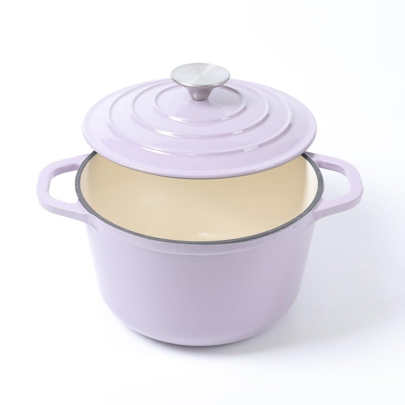 HAWOK Enameled Cast Iron Dutch Oven with Lid, 3 Quart Deep Round Dutch Oven with Dual Handles, Purple - Image 3